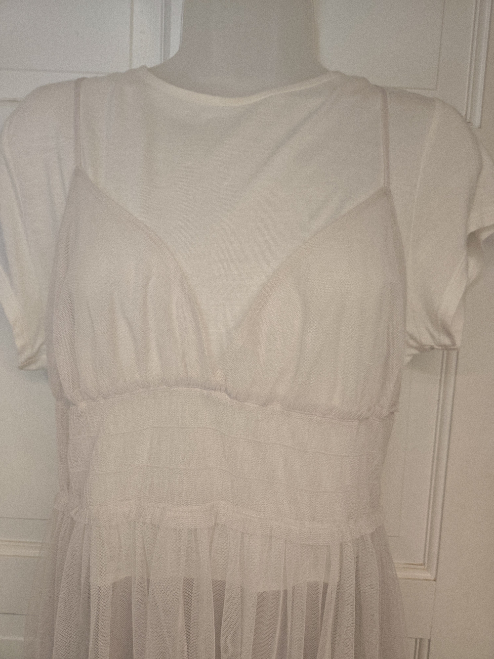 πΈ LC Lauren Conrad Sheer Cream Midi Tshirt Tulle Dress M - Picture 6 of 16